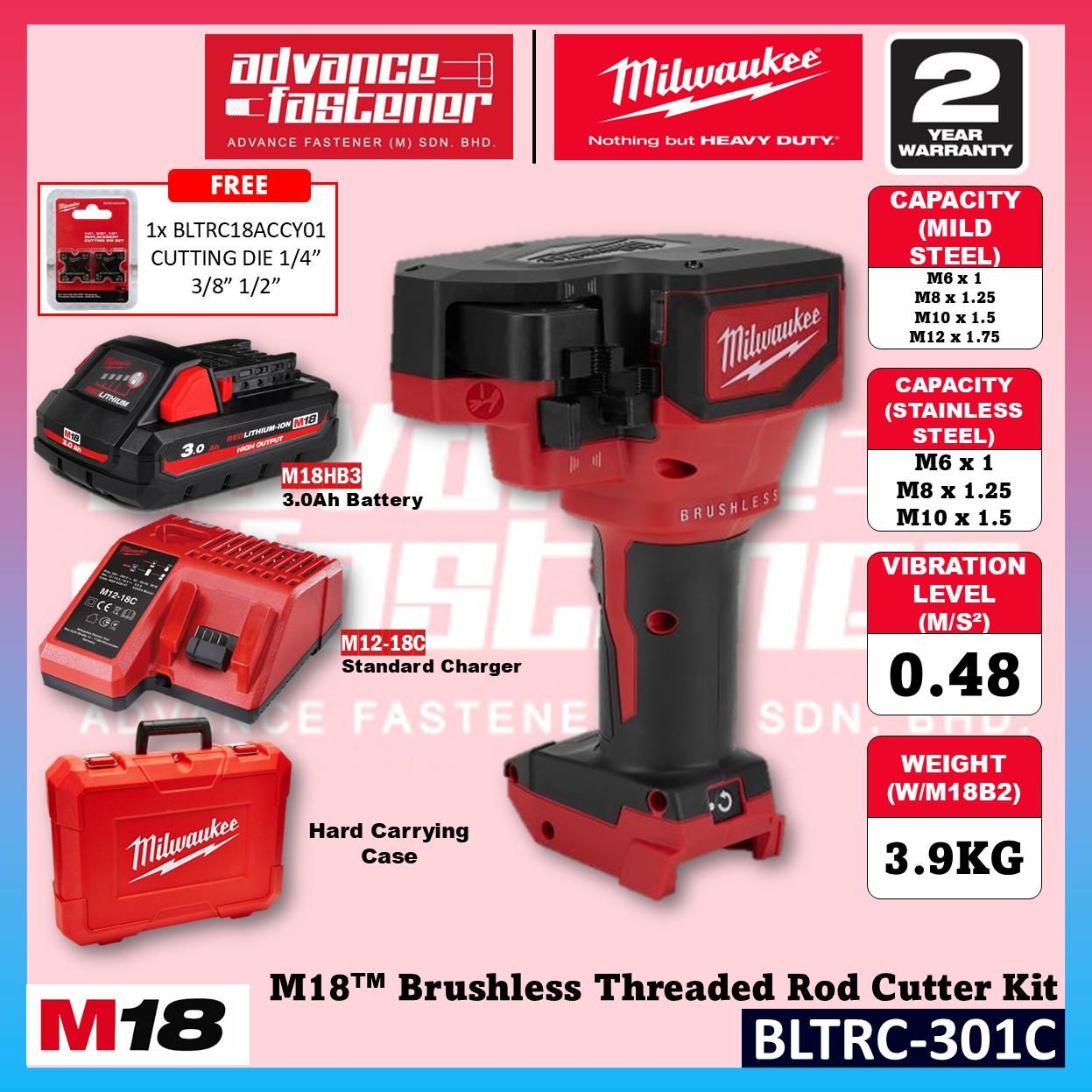 Milwaukee BLTRC-301C / BLTRC-0C M18 Brushless Threaded Rod Cutter Kit with BLTRC18ACCY01 Cutting Die 1/4" 3/8" 1/2"