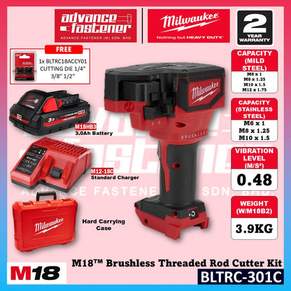 Milwaukee BLTRC-301C / BLTRC-0C M18 Brushless Threaded Rod Cutter Kit with BLTRC18ACCY01 Cutting Die 1/4" 3/8" 1/2"