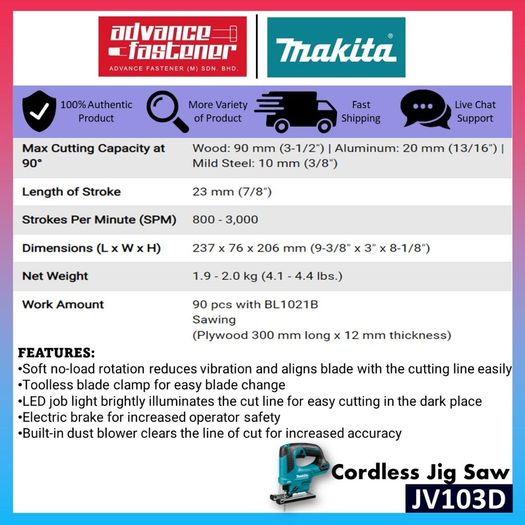 MAKITA JV103DZ / JV103DWAJ / JV103DSMJ 12Vmax Cordless Jig Saw
