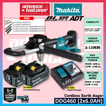 Makita DDG460 / DDG460ZX7 18Vx2 Cordless Earth Auger **FREE THREE size Earth Auger Bit