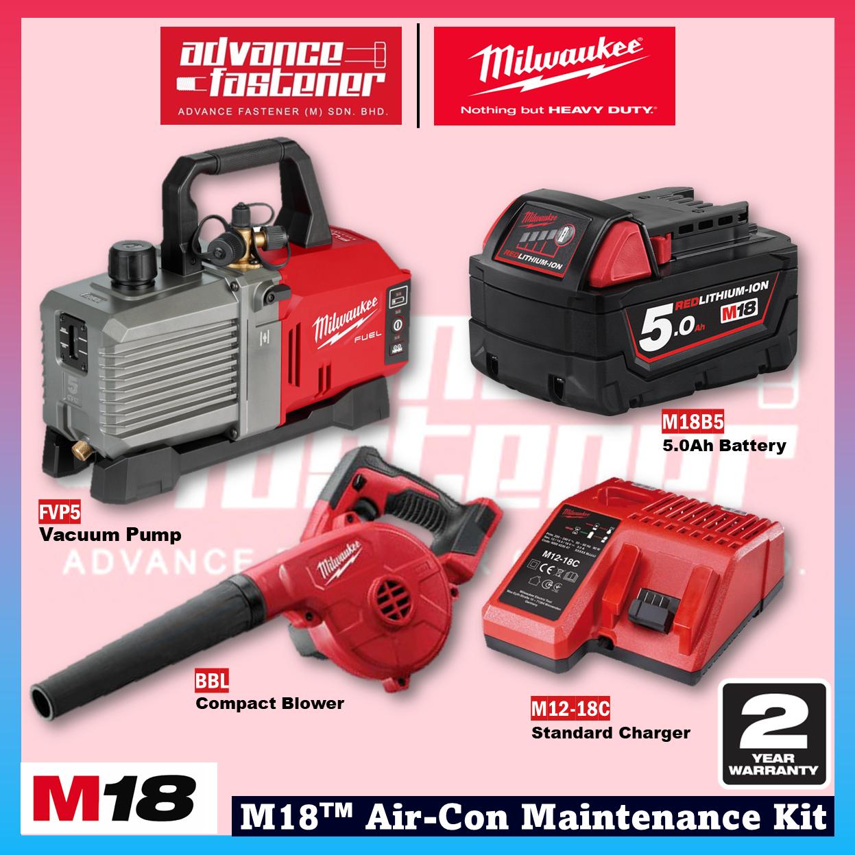 Milwaukee M18 Air-Con Maintenance Kit ( FVP5 M18 FUEL 5 CFM Vacuum Pump + BBL M18 Compact Blower )