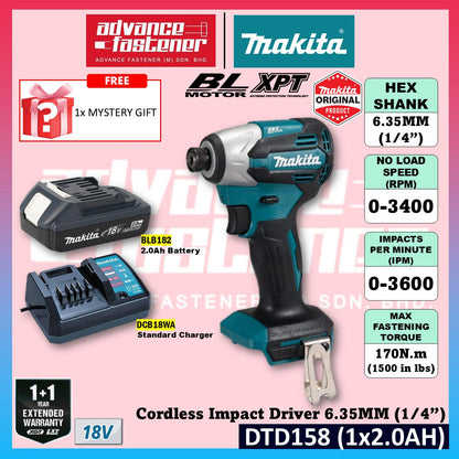 MAKITA DTD158WVE / DTD158Z 18V Cordless Impact Driver 6.35MM (1/4")