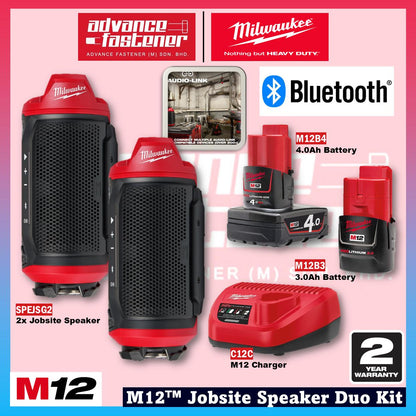 Milwaukee M12 Jobsite Speaker Duo Kit SPEJSG2-0 M12 Jobsite AUDIO LINK Speaker