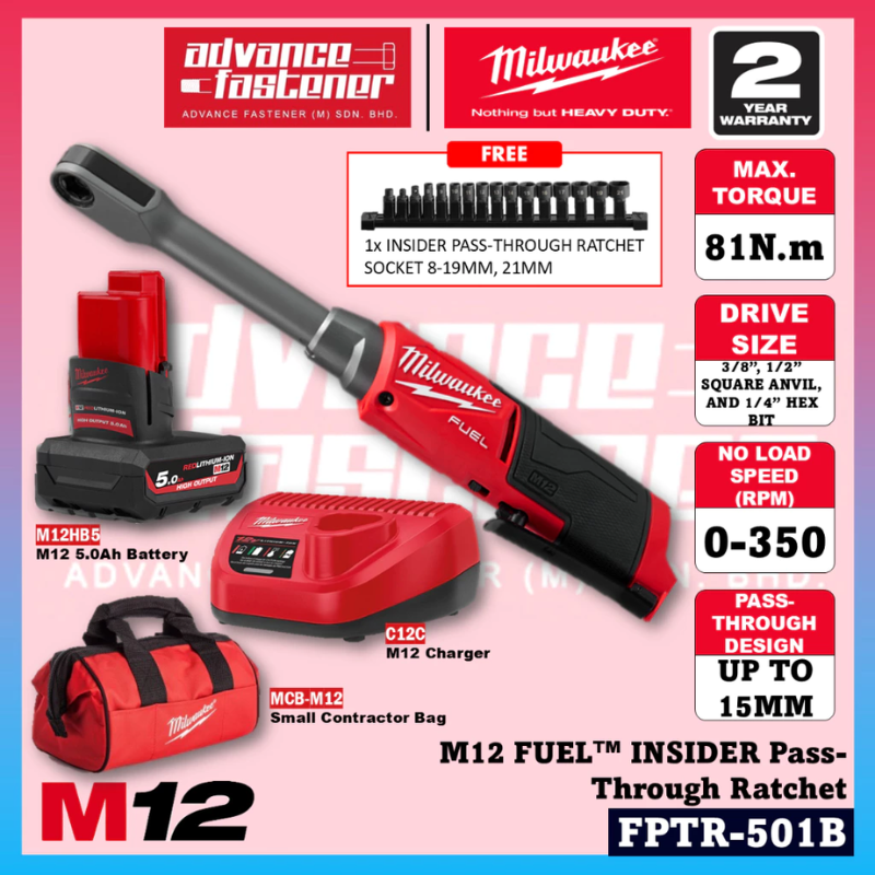 Milwaukee FPTR-251 / FPTR-0 M12 FUEL™ INSIDER Extended Pass-Through Ratchet