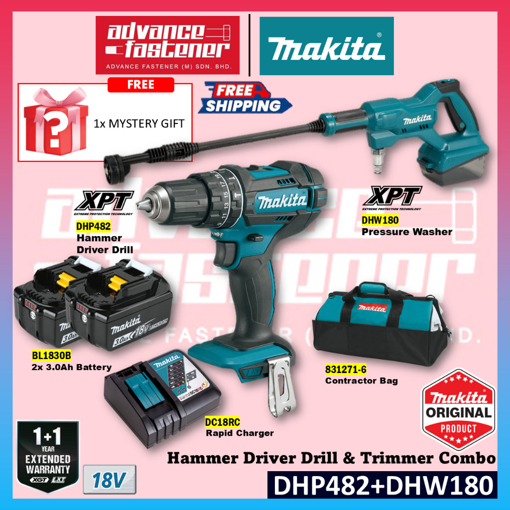 MAKITA DHW180+DHP482 COMBO (HIGH PRESSURE WASHER + IMPACT DRILL COMBO)