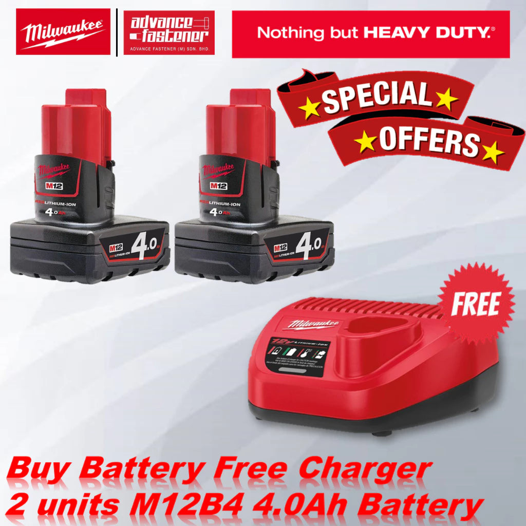 MILWAUKEE M12 Batteries And Chargers For 2.0Ah / 3.0Ah / 4.0Ah / 6.0Ah RED-LITHIUM™-ION Battery