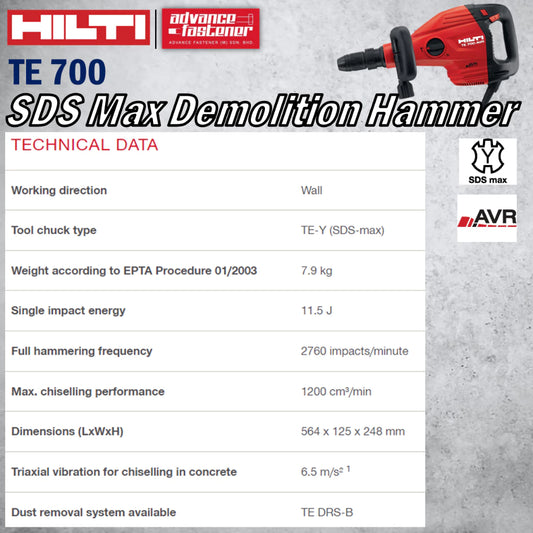 HILTI TE 700-AVR SDS Max Demolition Hammer 1300W 11.5J