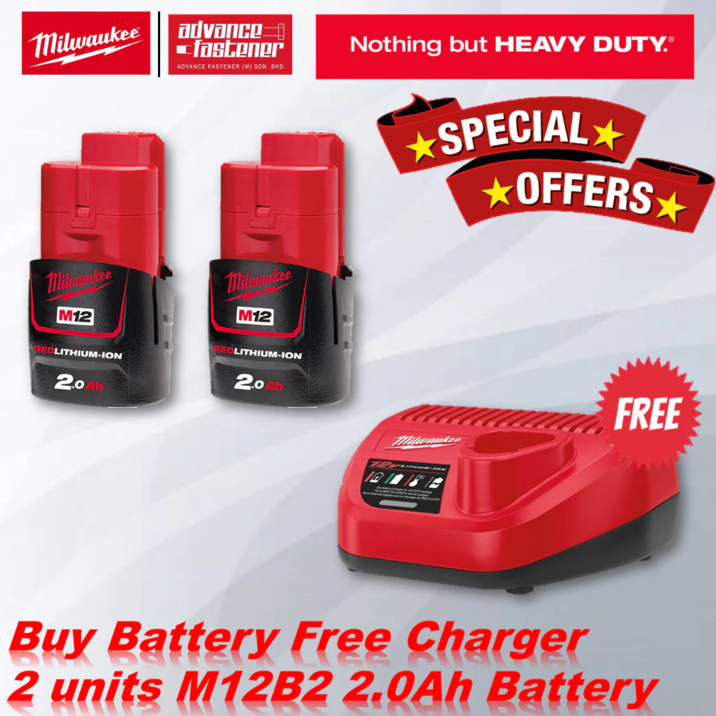 MILWAUKEE M12 Batteries And Chargers For 2.0Ah / 3.0Ah / 4.0Ah / 6.0Ah RED-LITHIUM™-ION Battery