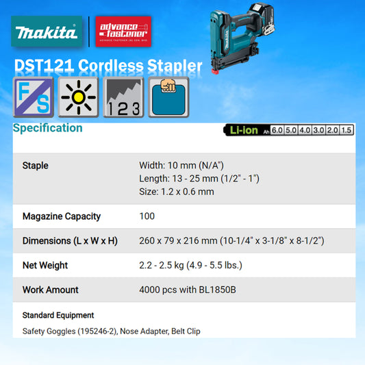 Makita 18V DFN350Z Cordless Brad Nailer + DST121ZK Cordless Stapler (Machine Only)
