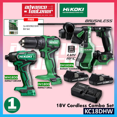 HIKOKI KC18DHW 18V Cordless Combo Set ( DH18DPA Rotary Hammer / DC18DD Impact Drill / WH18DD Impact Driver )