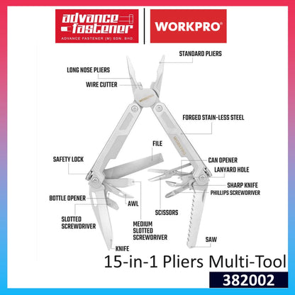 WORKPRO 382002 15-in-1 Pliers Multi-Tool