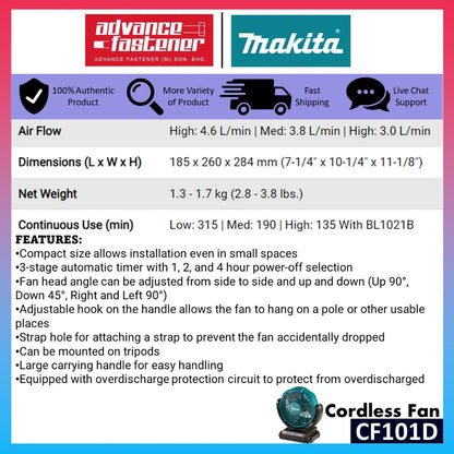 MAKITA CF101 / CF101D / CF101DZ 12Vmax Cordless Fan