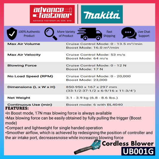 MAKITA 40Vmax 40V XGT Cordless Combo 5 ( UB001GM101 Cordless Blower / UA003GZ01 Cordless Pole Saw )