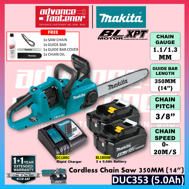 Makita DUC353 / DUC353Z 18Vx2 Cordless Chain Saw 350MM (14