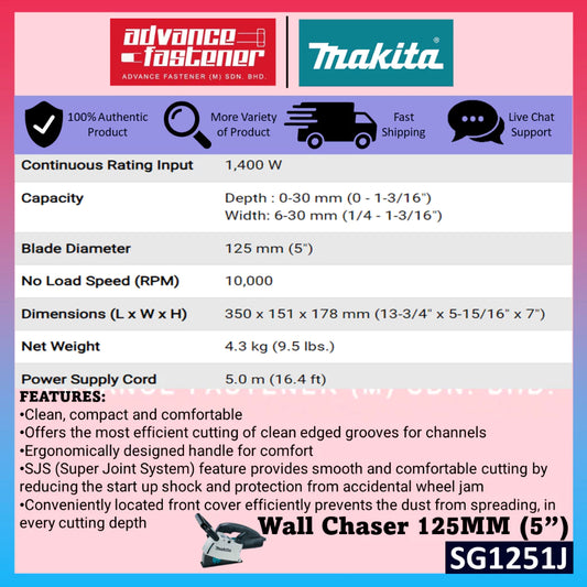Makita SG1251J Corded Wall Chaser 125MM (5")