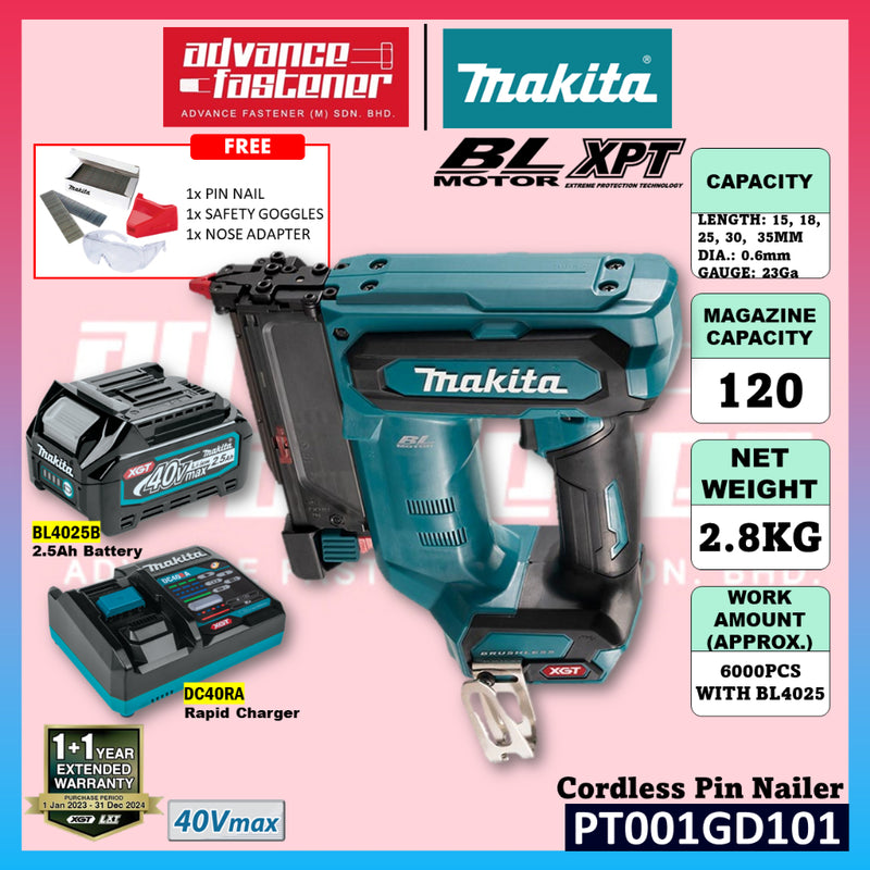 Makita PT001GD101 / PT001GZ 40Vmax XGT Cordless Pin Nailer