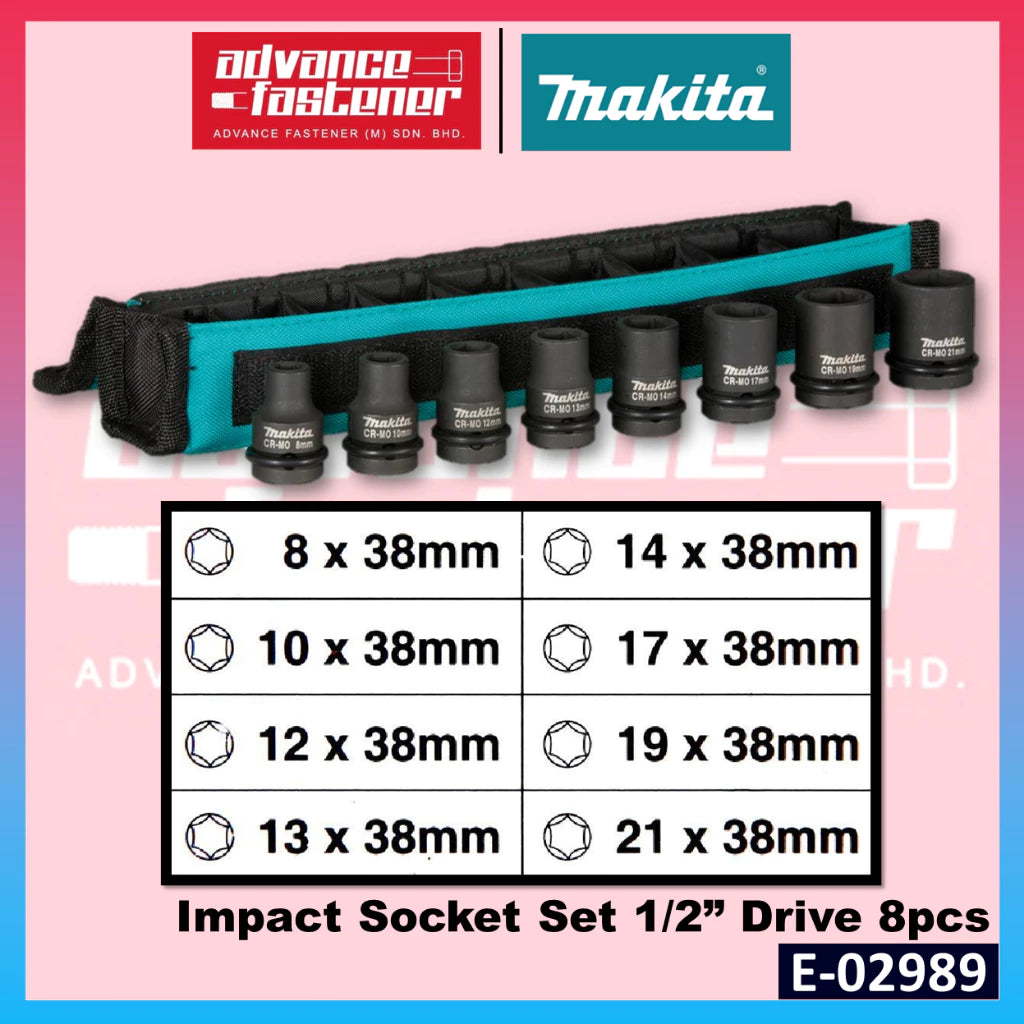 Makita Accessories E-02989 Impact Socket Set 1/2" Drive 8 pcs