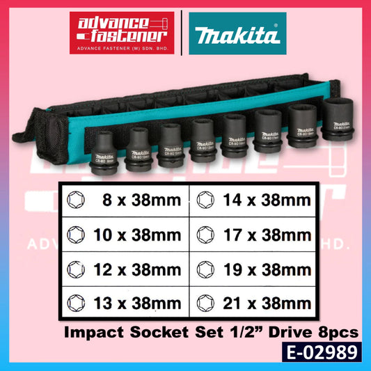 Makita Accessories E-02989 Impact Socket Set 1/2" Drive 8 pcs