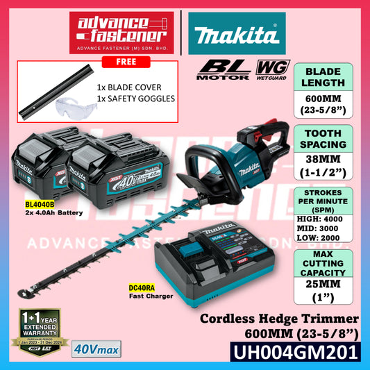 MAKITA UH004GM201/ UH004GZ 40Vmax Cordless Hedge Trimmer 600MM (23-5/8")