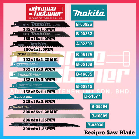 MAKITA B-00826 B-00832 A-02303 B-05175 B-05169 B-16835 B-55815 D-51677 B-55594 B-10609 B-03030 Recipro Saw Blade per pcs