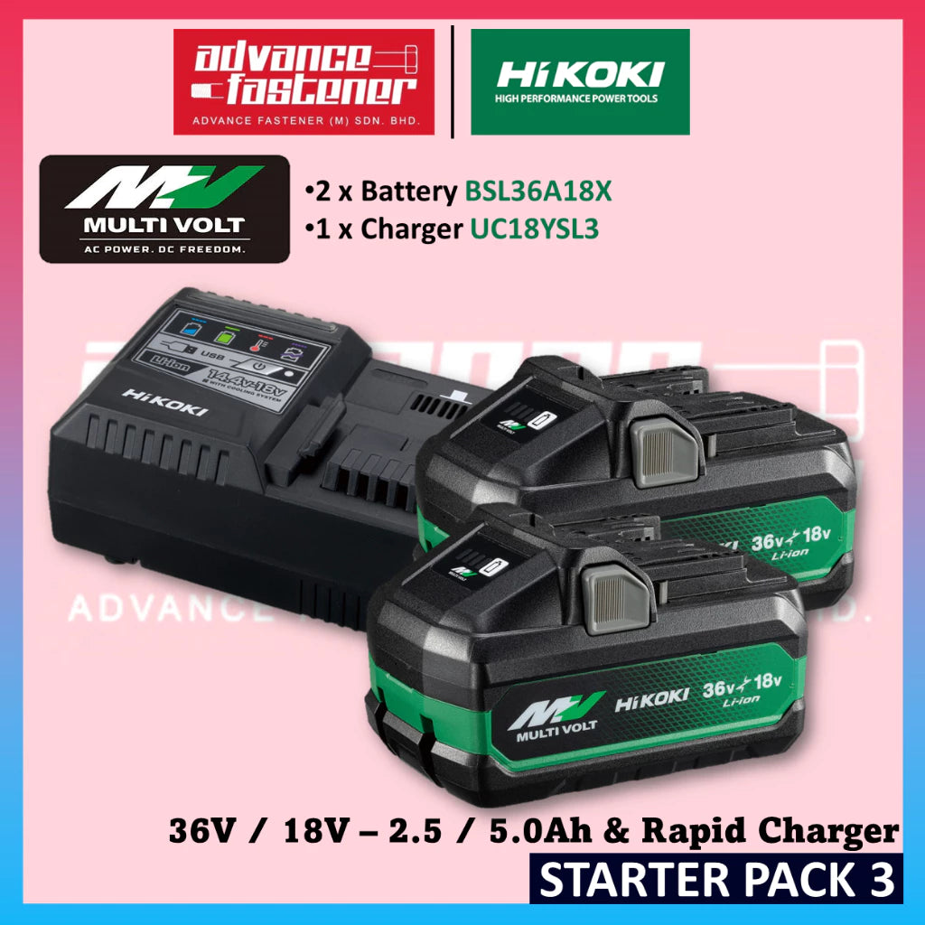 HIKOKI 36V/18V - 2.5/5.0Ah / 4.0/8.0Ah Battery BSL36A18X / BSL36B18X UC18YSL3 Rapid Charger UC18YSLT Multi Port Charger