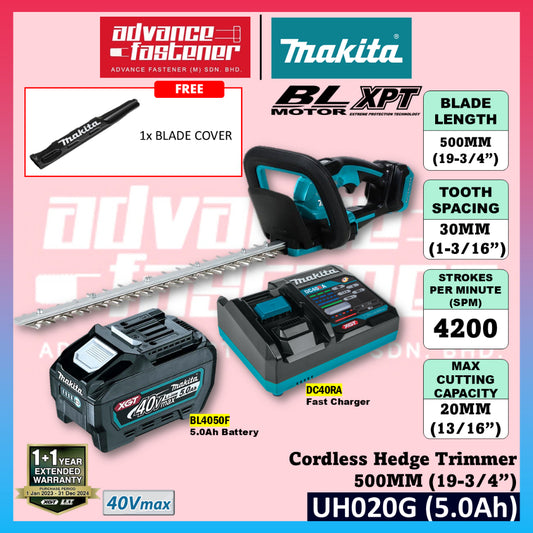 Makita UH020G / UH020GZ 40Vmax Cordless Hedge Trimmer 500MM (19-3/4”)