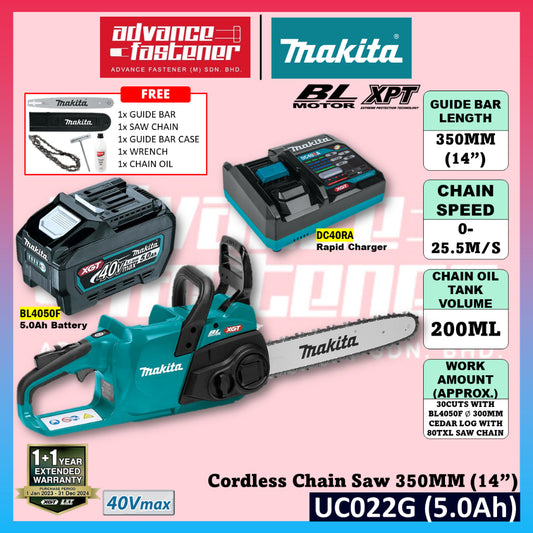 Makita UC022 / UC022GZ 40Vmax Cordless Chain Saw 350MM (14")