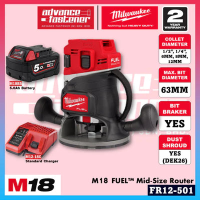 Milwaukee FR12-501 / FR12-0 M18 FUEL™ Mid-Size Router