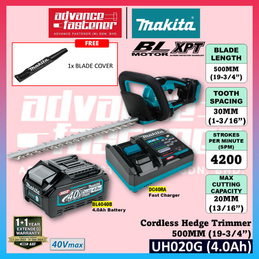 Makita UH020G / UH020GZ 40Vmax Cordless Hedge Trimmer 500MM (19-3/4”)