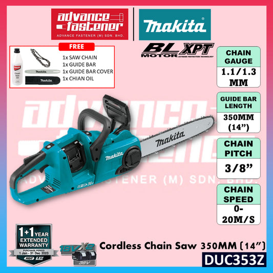 Makita DUC353 / DUC353Z 18Vx2 Cordless Chain Saw 350MM (14")