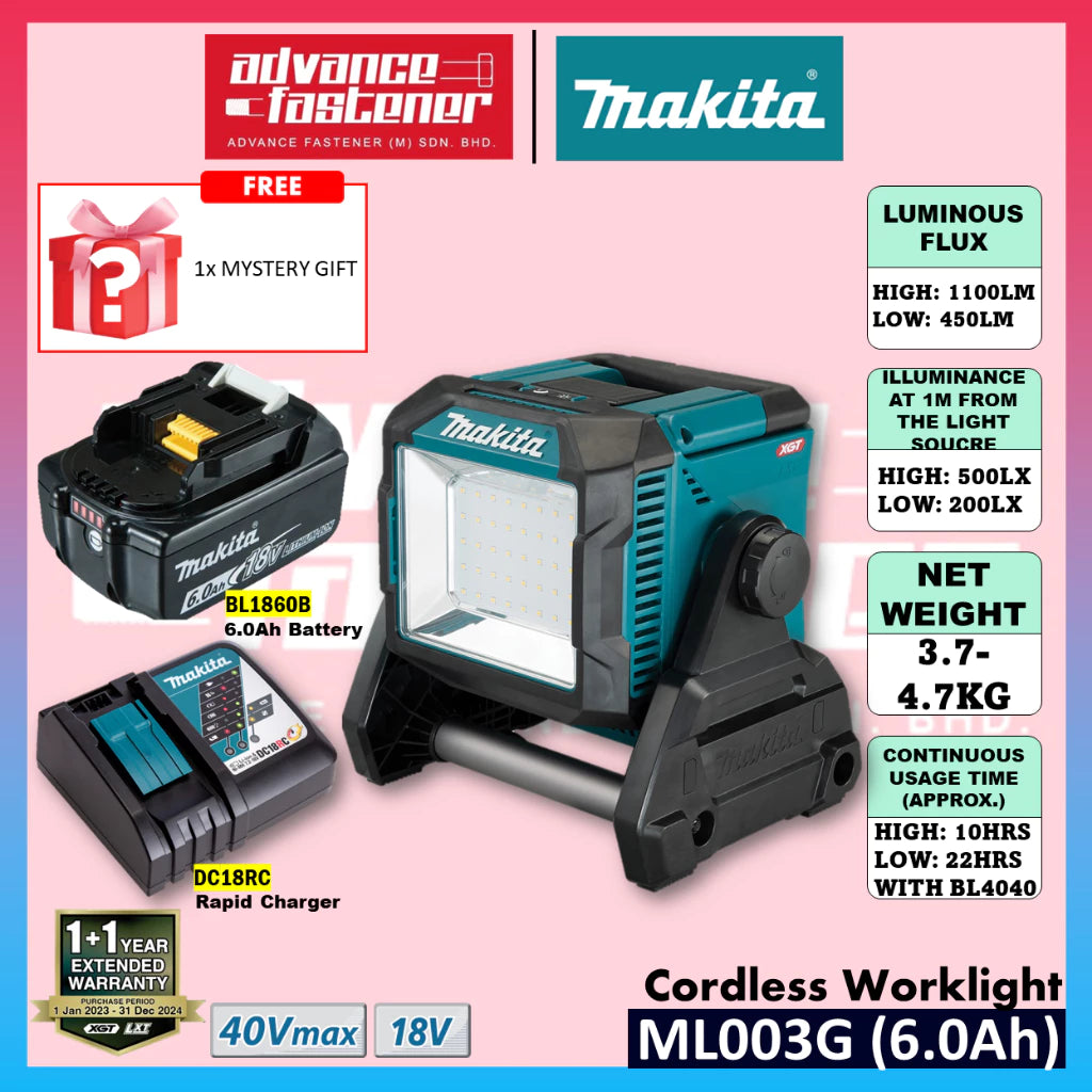 Makita ML003G / TWAML003G 40Vmax XGT / 18V LXT Cordless LED Worklight Flashlight