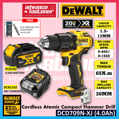 DeWalt DCD709N-XJ 20V Max XR Cordless Atomic Compact Hammer Drill Driver