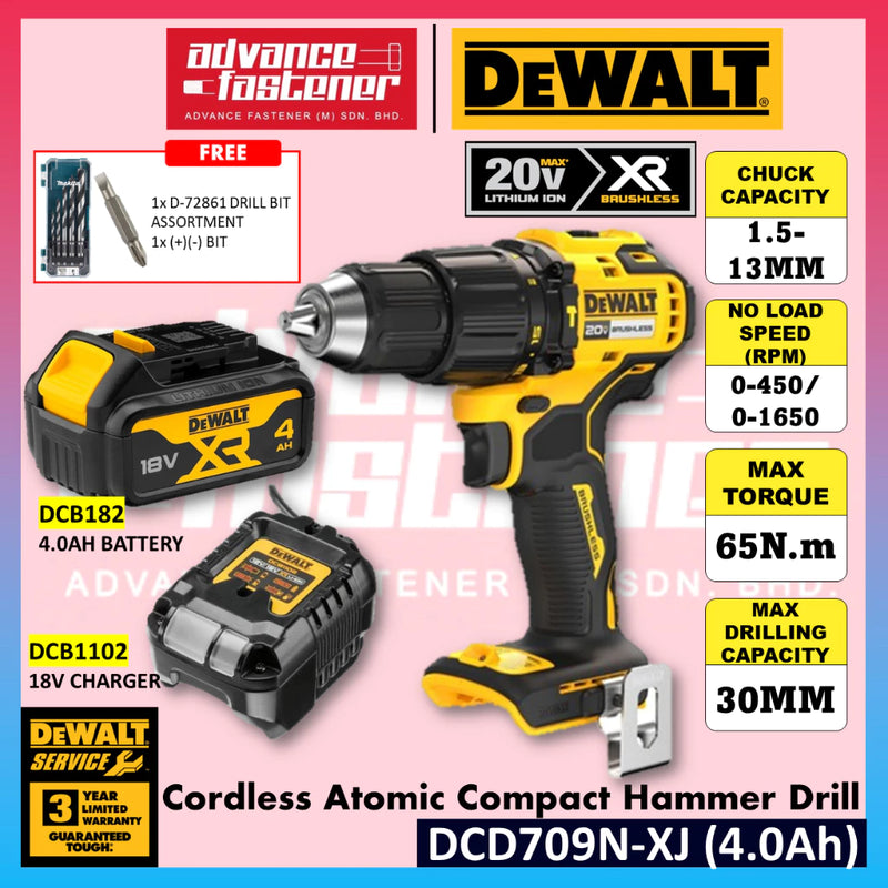 DeWalt DCD709N-XJ 20V Max XR Cordless Atomic Compact Hammer Drill Driver