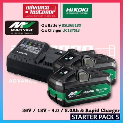 HIKOKI 36V/18V - 2.5/5.0Ah / 4.0/8.0Ah Battery BSL36A18X / BSL36B18X UC18YSL3 Rapid Charger UC18YSLT Multi Port Charger