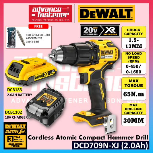 DeWalt DCD709N-XJ 20V Max XR Cordless Atomic Compact Hammer Drill Driver