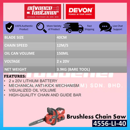 Devon 20V Brushless Chain Saw 400MM (16“) 4556