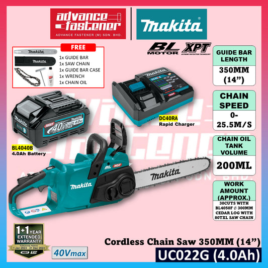 Makita UC022 / UC022GZ 40Vmax Cordless Chain Saw 350MM (14")