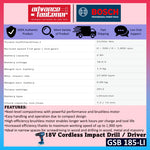 BOSCH GSB 185-LI 18V Cordless Impact Drill / Driver Hammer Driver Drill