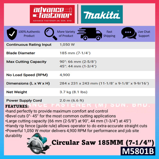 MAKITA MT SERIES M5801B Circular Saw 185MM (7-1/4") ( Included Saw Blade )