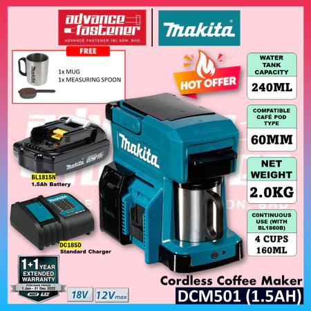 Makita DCM501 / DCM501Z 18V / 12Vmax Cordless Coffee Maker