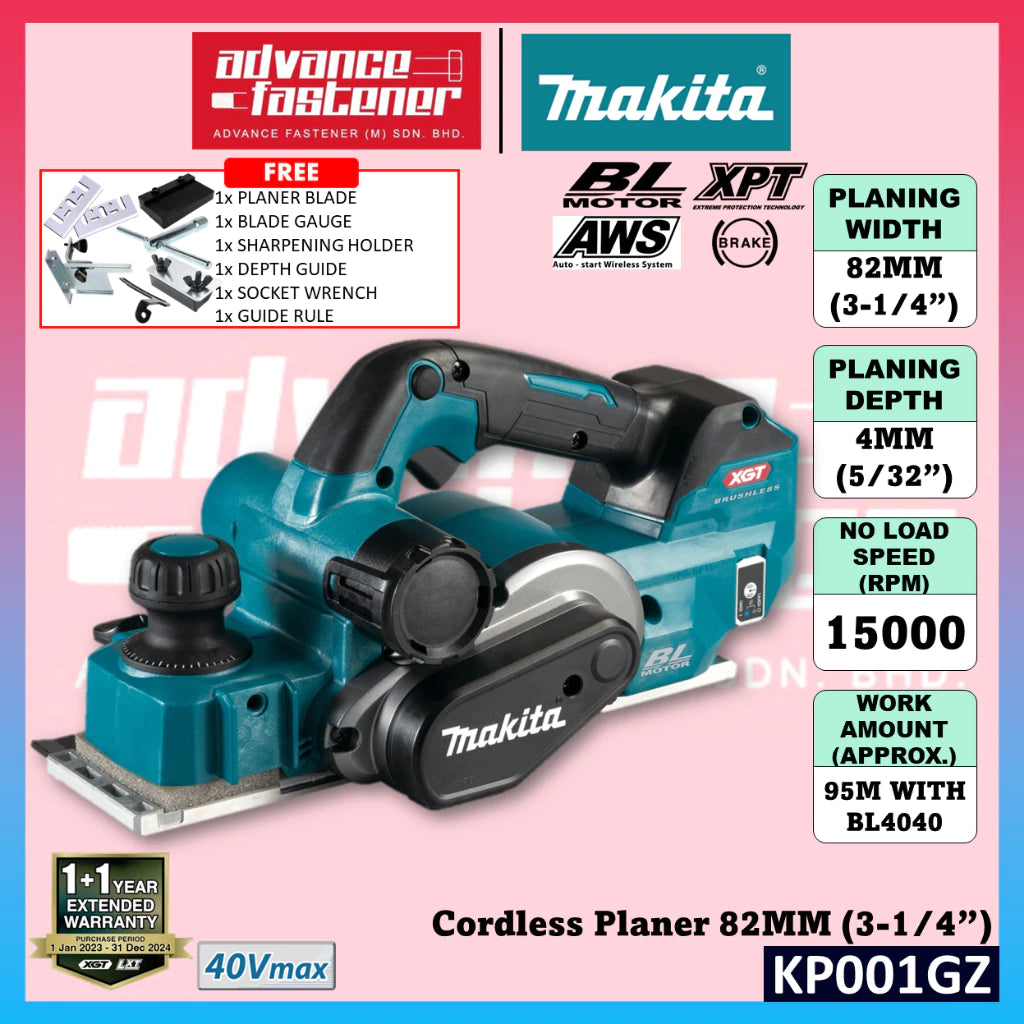 Makita KP001GM201/ KP001GZ 40Vmax Cordless Planer 82MM (3-1/4")