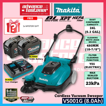 Makita VS001 / VS001GZ 40Vmax X2 Cordless Vacuum Sweeper 480MM (18-7/8")