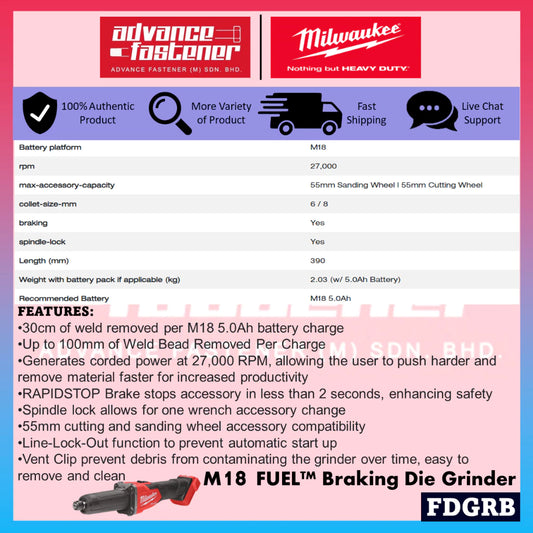 MILWAUKEE FDGRB-301 / FDGRB-0 M18 FUEL™ Braking Die Grinder