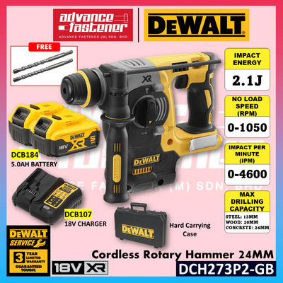 DeWalt DCH273P2-GB 18V XR Cordless Rotary Hammer 24MM - 3 Mode