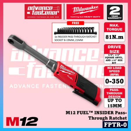 Milwaukee FPTR-251 / FPTR-0 M12 FUEL™ INSIDER Extended Pass-Through Ratchet