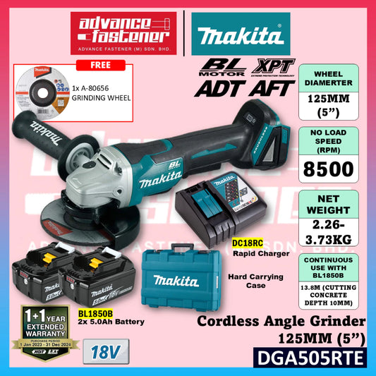 Makita DGA505RTE / DGA505RFE / DGA505Z 18V Cordless Angle Grinder 125MM (5")