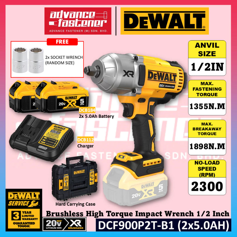 DeWalt DCF900P2T-B1 20V Max XR Brushless High Torque Impact Wrench with Hog Ring Anvil 1/2 Inch