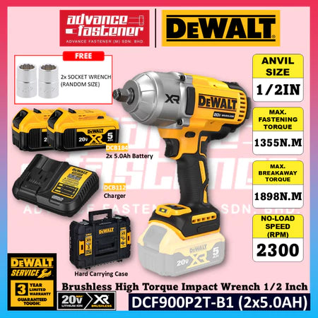 DeWalt DCF900P2T-B1 20V Max XR Brushless High Torque Impact Wrench with Hog Ring Anvil 1/2 Inch