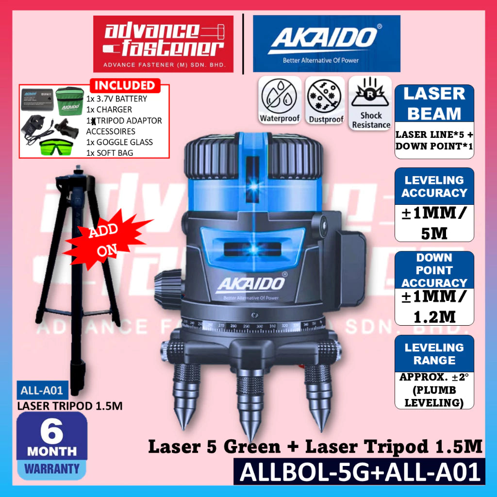AKAIDO ALLBOL-5G + ALL-A01 Laser 5 Green + Laser Tripod 1.5M