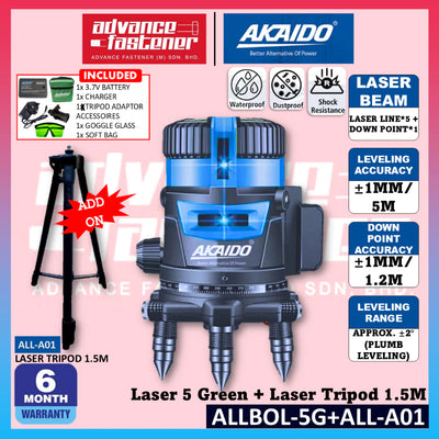 AKAIDO ALLBOL-5G + ALL-A01 Laser 5 Green + Laser Tripod 1.5M